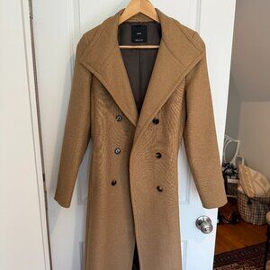 Mango Italian Wool Coat With Tie Waist Camel Tan Size XS